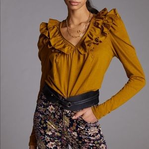 Anthropologie top ruffled v-neck top